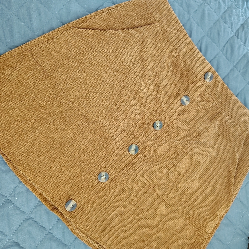 Brown Corduroy Skirt with Pockets